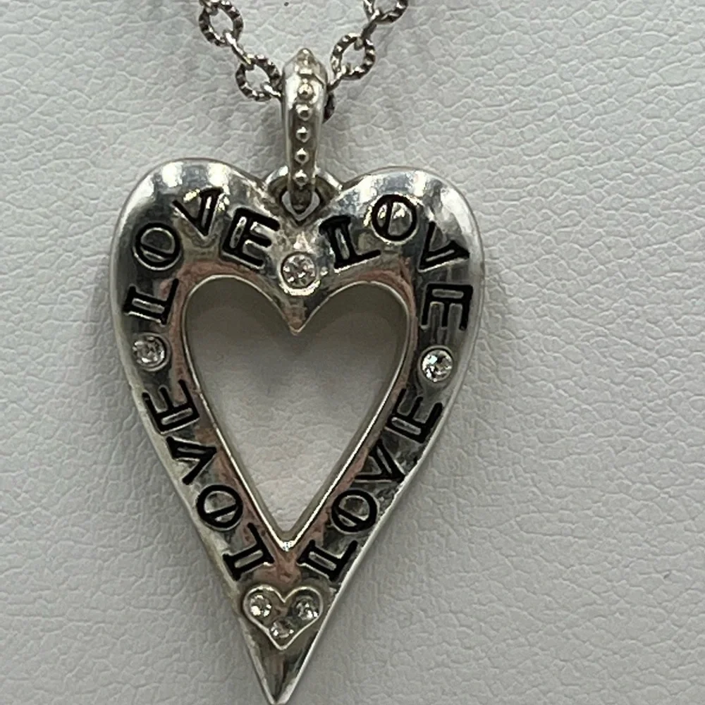 Brighton Bella Mia‎ Necklace Pave Crystals Heart Pendant Reversible Retired 17